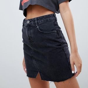 ASOS PETITE Denim Pelmet Skirt in Washed Black
